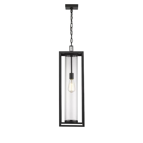 Dunbroch 1 Light Outdoor Chain Mount Ceiling Fixture, Black & Clear